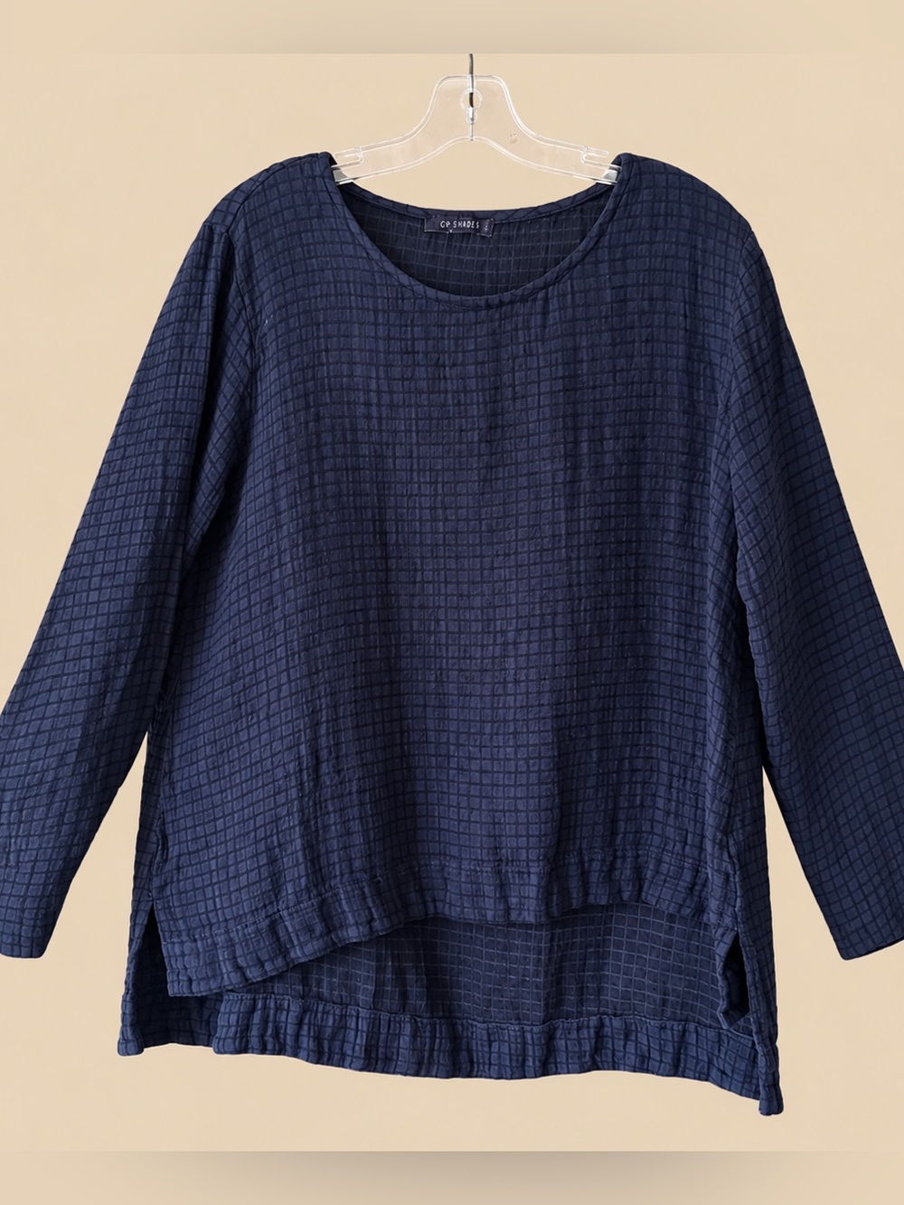 CutLoose Textured Windowpane Linen Cotton Midweight Oversize Blouse L